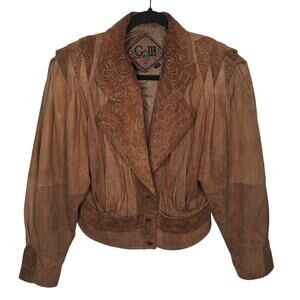 Vintage 80s G-III Paisley Leather Crop Bomber Jacket Western Cowgirl M Paisley